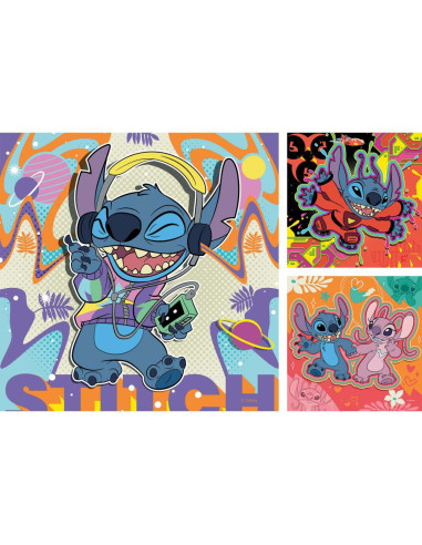 RVSPC01070,Ravensburger - Puzzle Disney Stitch in ritmul muzicii 3x49 piese