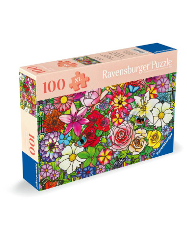 RVSPA01364,Ravensburger - Puzzle pentru varstnici fereastra flori cu sablon de imagine si suport din carton 100 piese mari XL