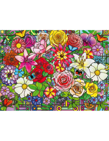 RVSPA01364,Ravensburger - Puzzle pentru varstnici fereastra flori cu sablon de imagine si suport din carton 100 piese mari XL