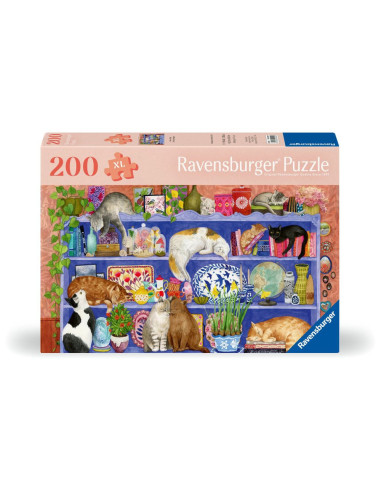RVSPA01367,Ravensburger - Puzzle pentru varstnici pisicute pe raft cu sablon de imagine si suport din carton 200 piese mari XL