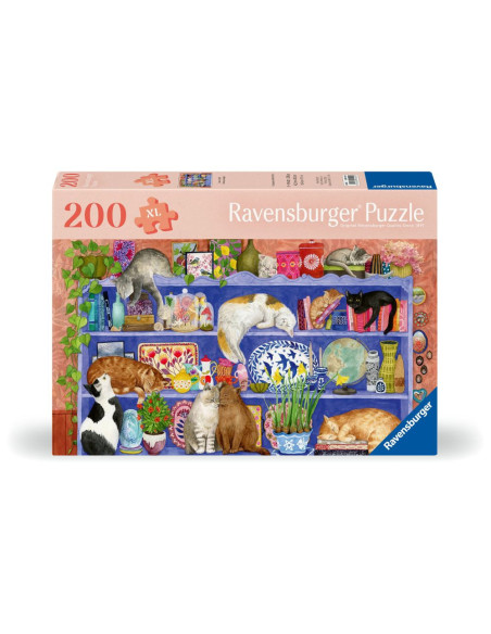 RVSPA01367,Ravensburger - Puzzle pentru varstnici pisicute pe raft cu sablon de imagine si suport din carton 200 piese mari XL
