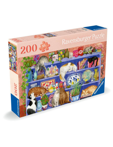 RVSPA01367,Ravensburger - Puzzle pentru varstnici pisicute pe raft cu sablon de imagine si suport din carton 200 piese mari XL