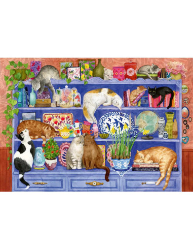 RVSPA01367,Ravensburger - Puzzle pentru varstnici pisicute pe raft cu sablon de imagine si suport din carton 200 piese mari XL