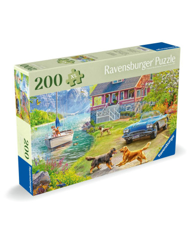 RVSPA01370,Ravensburger - Puzzle pentru varstnici casa pe malul lacului cu sablon de imagine si suport din carton 200 piese mari