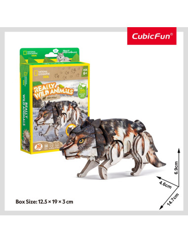 CUDS1073h,Cubic Fun - National Geographic Animale Salbatice Puzzle 3D Lup Cenusiu 58 piese