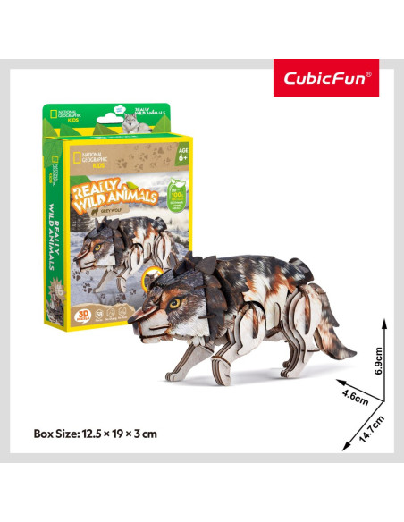 CUDS1073h,Cubic Fun - National Geographic Animale Salbatice Puzzle 3D Lup Cenusiu 58 piese