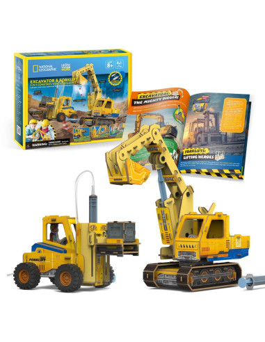 CUDS1131h,Cubic Fun - Joc Educativ STEM National Geographic puzzle 3D Excavator si Stivuitor