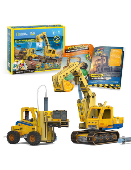 CUDS1131h,Cubic Fun - Joc Educativ STEM National Geographic puzzle 3D Excavator si Stivuitor
