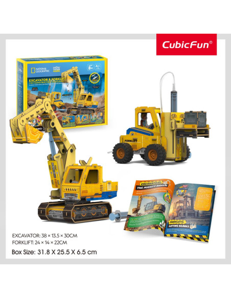 CUDS1131h,Cubic Fun - Joc Educativ STEM National Geographic puzzle 3D Excavator si Stivuitor