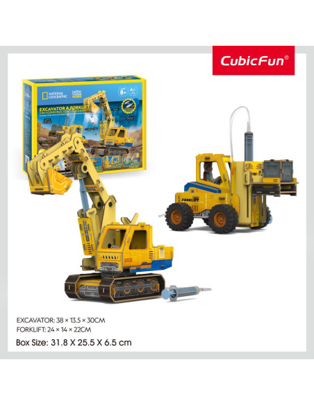 CUDS1131h,Cubic Fun - Joc Educativ STEM National Geographic puzzle 3D Excavator si Stivuitor
