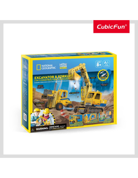 CUDS1131h,Cubic Fun - Joc Educativ STEM National Geographic puzzle 3D Excavator si Stivuitor