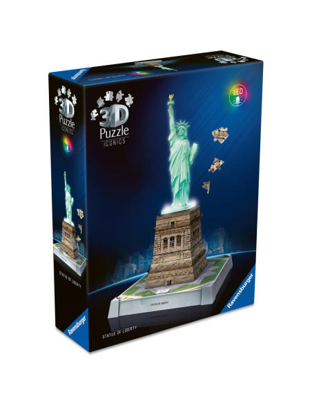RVS3D08027,Ravensburger - Puzzle 3D iconic Statia Libertatii cu LED 108 piese model de colectie in miniatura