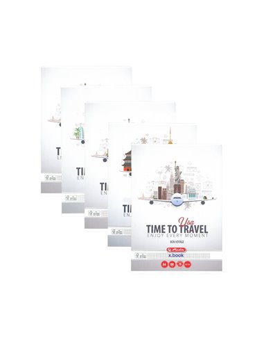 Set 5 Caiete Herlitz, A4, 60 file, 70g/mp, patratele, colturi rotunjite, Motiv travel