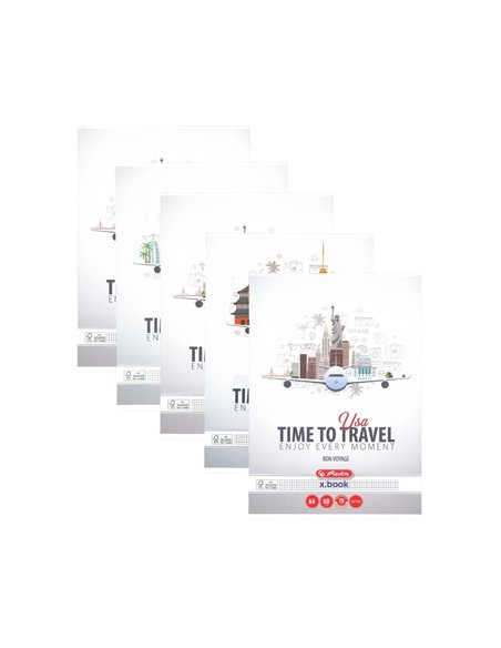 Set 5 Caiete Herlitz, A4, 60 file, 70g/mp, patratele, colturi rotunjite, Motiv travel
