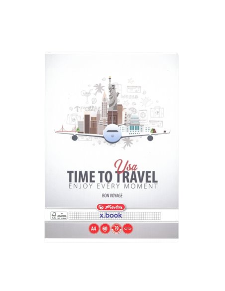 Set 5 Caiete Herlitz, A4, 60 file, 70g/mp, patratele, colturi rotunjite, Motiv travel