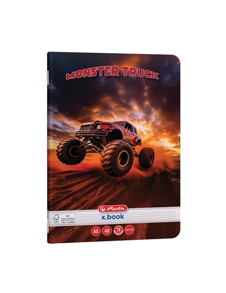 Caiet Herlitz A5, 48 file, 70 g/mp, dictando, colturi rotunjite, Motiv monster truck