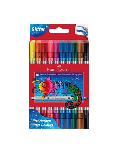 FC151107,Carioci cu efect glitter Faber-Castell FC151107, 2 capete, 10 culori