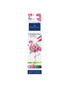 FC164507,Marker solubil 2 capete Faber-Castell tropical collection flamingo goldfaber, 4 culori