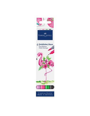 FC164507,Marker solubil 2 capete Faber-Castell tropical collection flamingo goldfaber, 4 culori