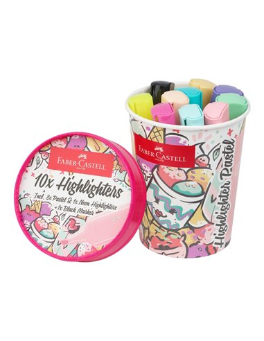 FC254696,Set 10 textmarkere editie speciala Faber-Castell cutie inghetata, Pastel