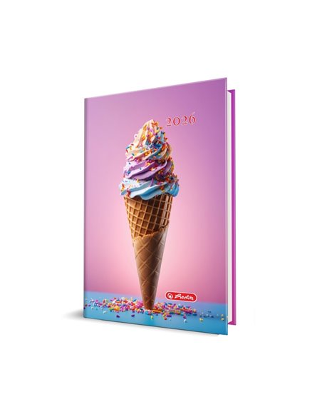 2026-9497880,Agenda datata A5 Herlitz 2026, 352 pagini, coperta buretata, Motiv ice cream