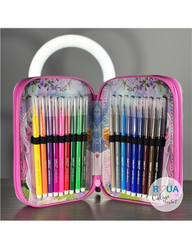 Penar echipat Daco PE3034E, 3 fermoare, Motiv unicorn si printesa