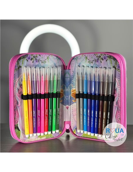 Penar echipat Daco PE3034E, 3 fermoare, Motiv unicorn si printesa