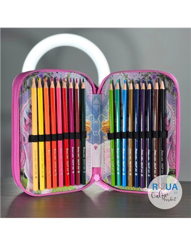 Penar echipat Daco PE3034E, 3 fermoare, Motiv unicorn si printesa