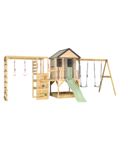 M60PGN_G,Casuta de gradina Pastel Green Adventure Cottage cu platforma, tobogan, leagan dublu si modul sport (M60PGN_G), Wendi T
