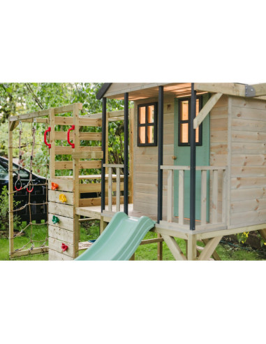 M60PGN_G,Casuta de gradina Pastel Green Adventure Cottage cu platforma, tobogan, leagan dublu si modul sport (M60PGN_G), Wendi T