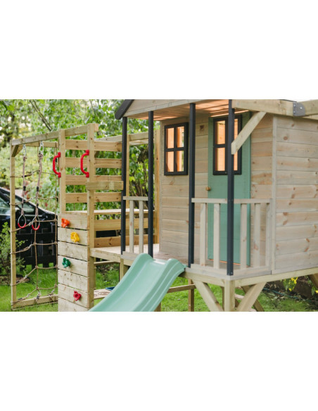 M60PGN_G,Casuta de gradina Pastel Green Adventure Cottage cu platforma, tobogan, leagan dublu si modul sport (M60PGN_G), Wendi T