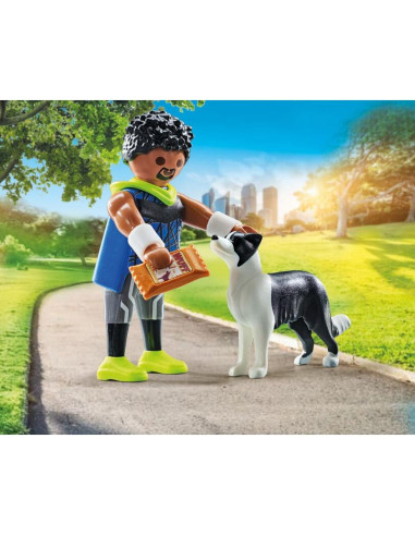 PM71740,Playmobil - Figurina alergator cu animalut de colectie caine Border Collie