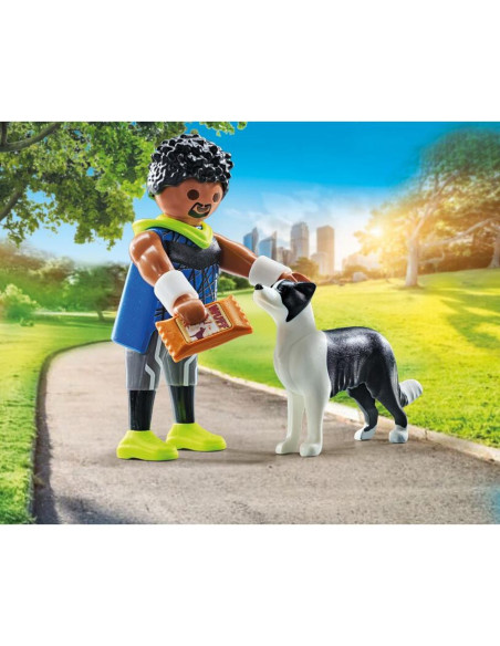 PM71740,Playmobil - Figurina alergator cu animalut de colectie caine Border Collie