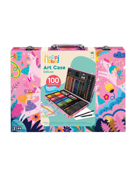 VV-1038-82063,Happi Hobbi Art Case Set De Desen Deluxe Cu 100 De Accesorii Fantezie Unicorni