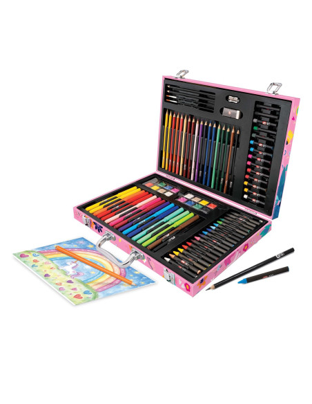 VV-1038-82063,Happi Hobbi Art Case Set De Desen Deluxe Cu 100 De Accesorii Fantezie Unicorni