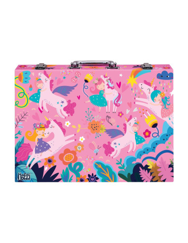 VV-1038-82063,Happi Hobbi Art Case Set De Desen Deluxe Cu 100 De Accesorii Fantezie Unicorni