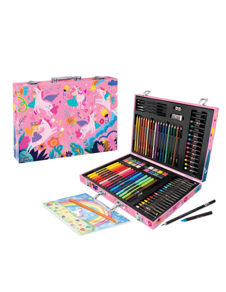 VV-1038-82063,Happi Hobbi Art Case Set De Desen Deluxe Cu 100 De Accesorii Fantezie Unicorni