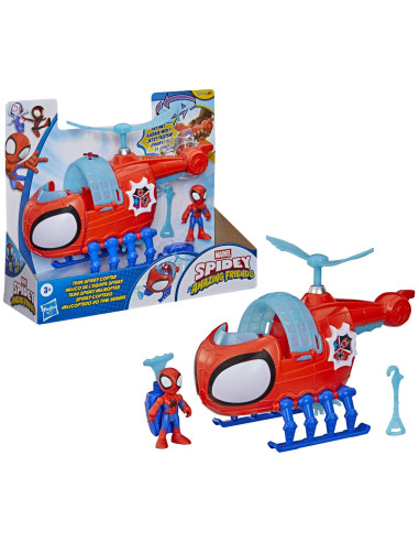 G1969,Spidey Si Prietenii Lui Uimitori Marvel Set Echipa Spidey Cu Elicopter Si Accesorii 7.6cm