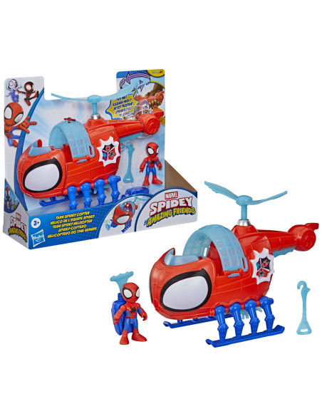 G1969,Spidey Si Prietenii Lui Uimitori Marvel Set Echipa Spidey Cu Elicopter Si Accesorii 7.6cm