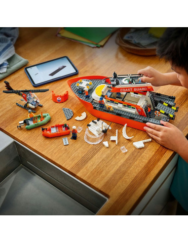 LEGO-60504,Lego City Barca De Salvare Si Elicopter Ale Pazei De Coasta 60504