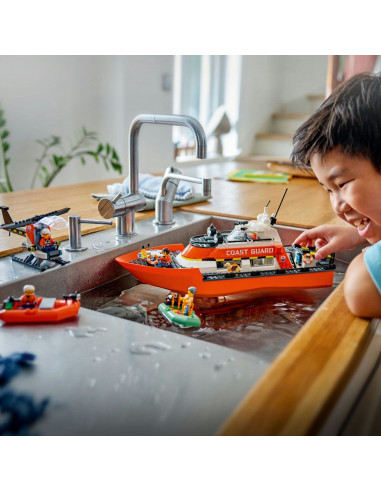 LEGO-60504,Lego City Barca De Salvare Si Elicopter Ale Pazei De Coasta 60504