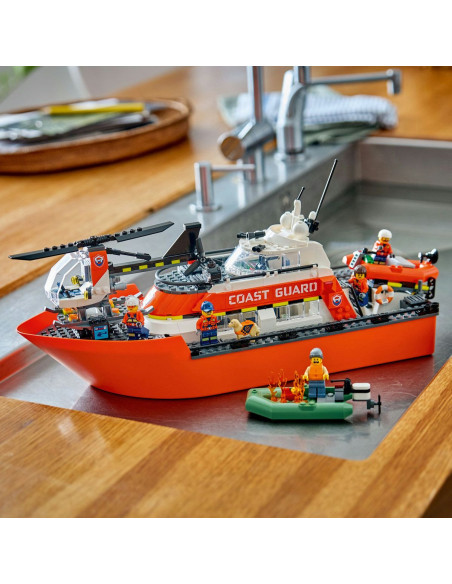 LEGO-60504,Lego City Barca De Salvare Si Elicopter Ale Pazei De Coasta 60504