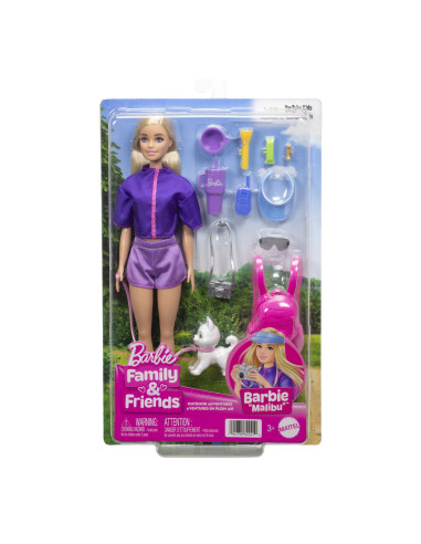 MTJJV59,Barbie Family And Friends Set Papusa Barbie Malibu Si Accesorii Aventuri In Aer Liber