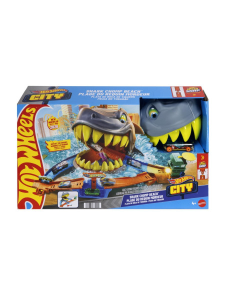 MTJHL96,Hot Wheels City Pista De Curse Plaja Rechinului Chomp Cu Masinuta Inclusa