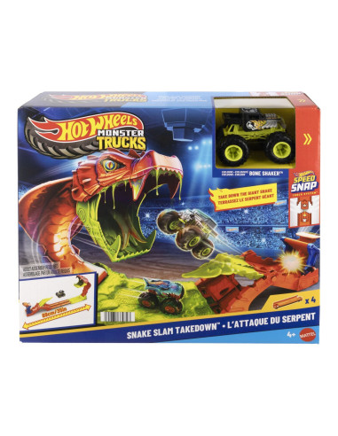 MTJJN44,Hot Wheels Monster Truck Set De Joaca Pista Invinge Sarpele Urias Cu Masinuta Bone Shaker Inclusa