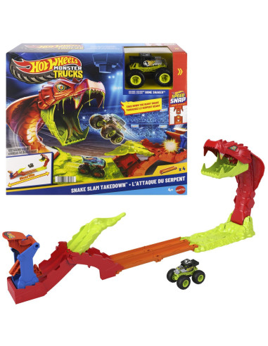 MTJJN44,Hot Wheels Monster Truck Set De Joaca Pista Invinge Sarpele Urias Cu Masinuta Bone Shaker Inclusa
