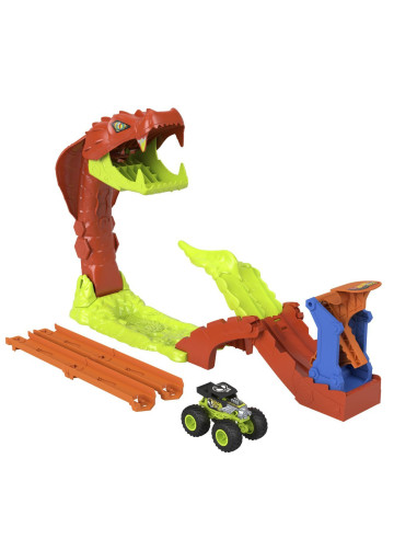 MTJJN44,Hot Wheels Monster Truck Set De Joaca Pista Invinge Sarpele Urias Cu Masinuta Bone Shaker Inclusa