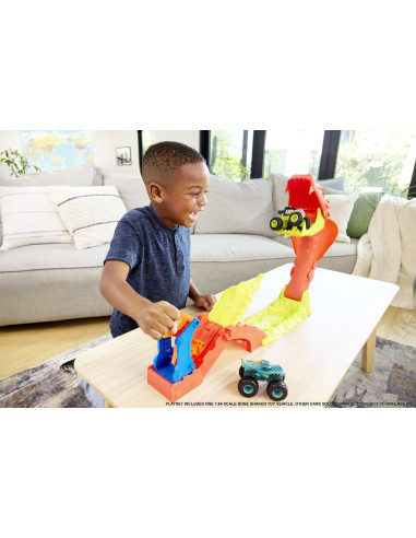 MTJJN44,Hot Wheels Monster Truck Set De Joaca Pista Invinge Sarpele Urias Cu Masinuta Bone Shaker Inclusa