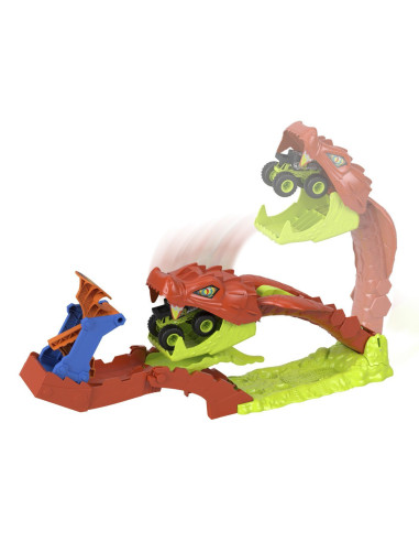 MTJJN44,Hot Wheels Monster Truck Set De Joaca Pista Invinge Sarpele Urias Cu Masinuta Bone Shaker Inclusa