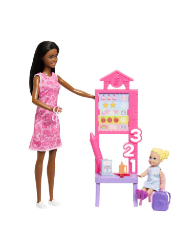 MTJCR71_JMK17,Barbie Set De Joaca Papusa Barbie Bruneta Mulatra Face Cariera Profesoara